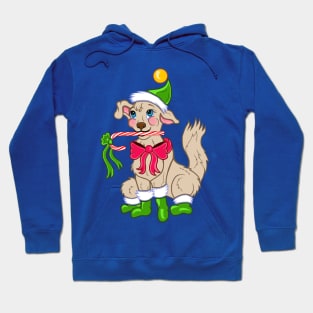 Chistmas Elf Puppy Dog with Candy Cane Hoodie